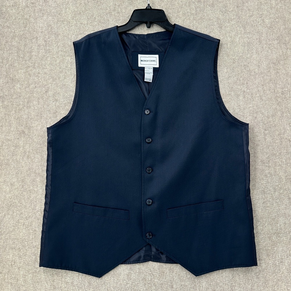 KINGS COURT 5 Button Suit Vest Formal Navy Blue Big‎ Mens Size 46 Tall Waistcoat